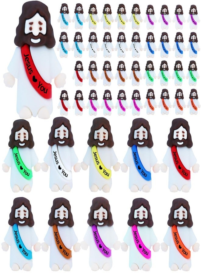 ILHSTY 50 Pcs Little Jesus Figures- Rubber Mini Jesus Figurines in Bulk Christian Doll Tiny Baby Jesus Loves You Figures for Hide and Seek Easter Egg Fillers Egg Hunt Religious Party Favors (Mix Color 10) - Image 1